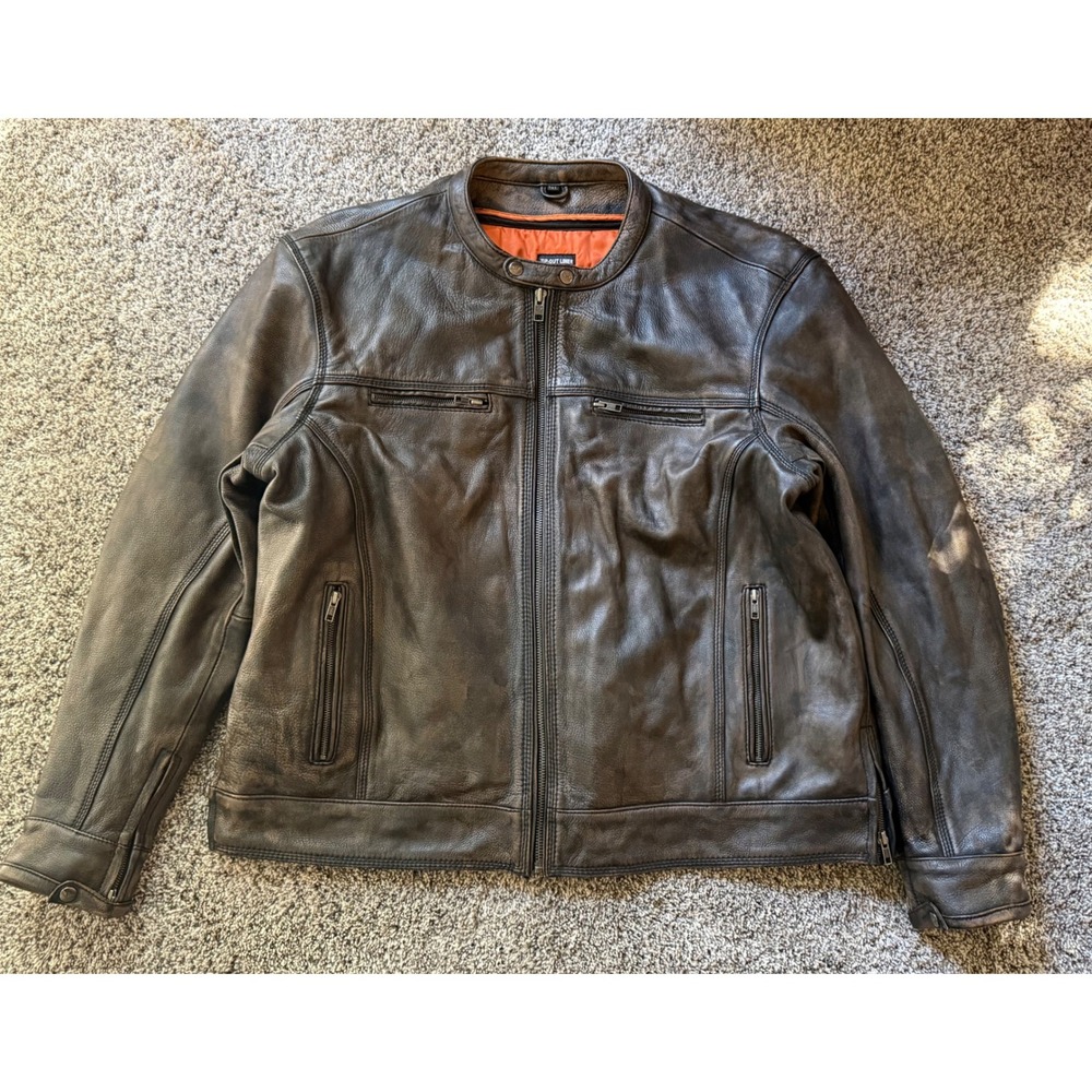 Bikers Zone Brown Distressed Leather Motorcycle Cafe Racer Jacket Men's 3XL